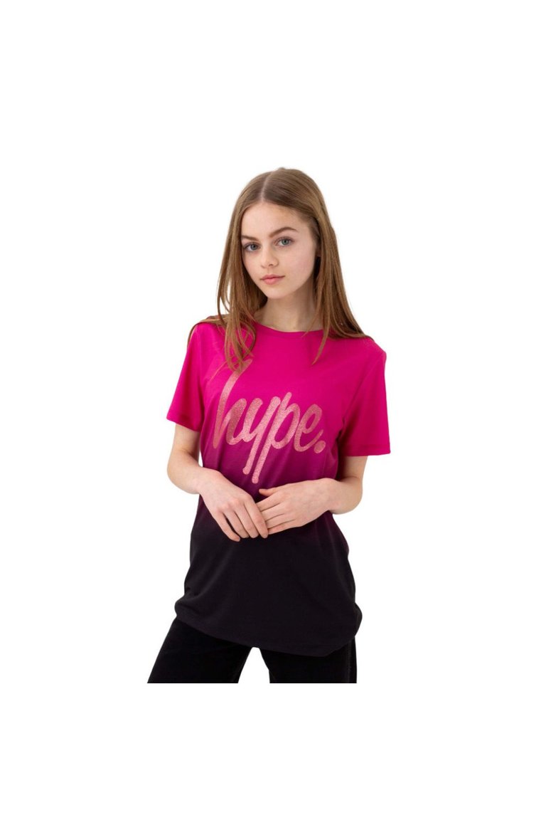 Girls Fade T-Shirt in Berry/Black - Berry/Black