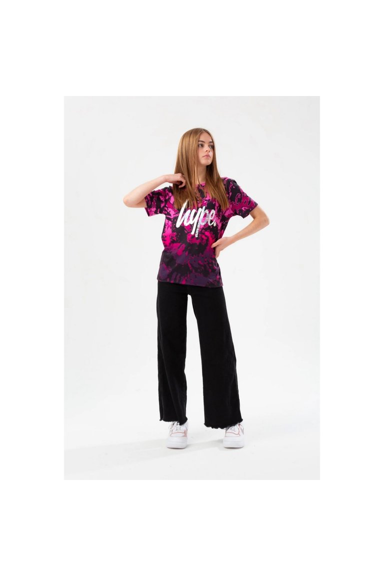 Girls Fade Tie Dye Script T-Shirt - Pink/Black