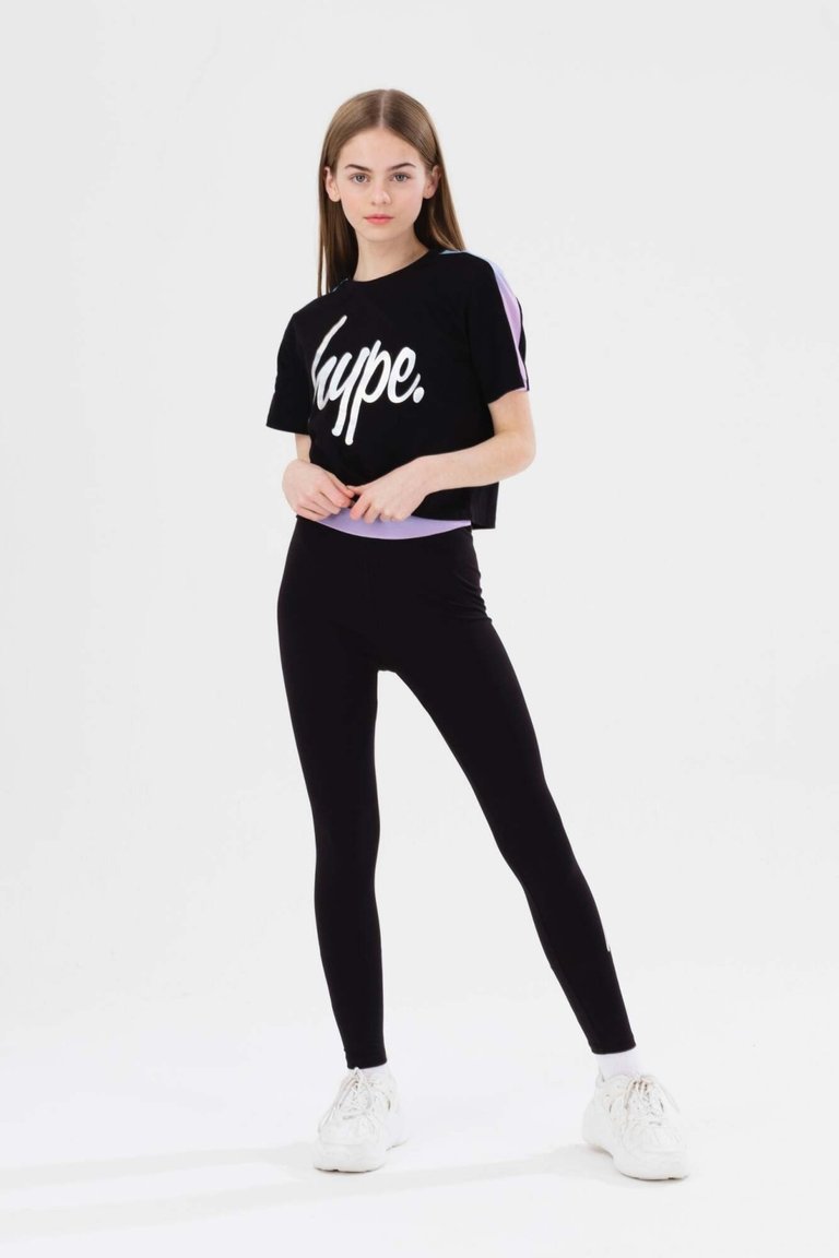 Girls Fantasy Script Crop Top - Black/White/Purple