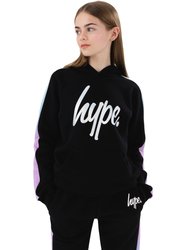 Girls Fantasy Script Hoodie - Black/White/Purple