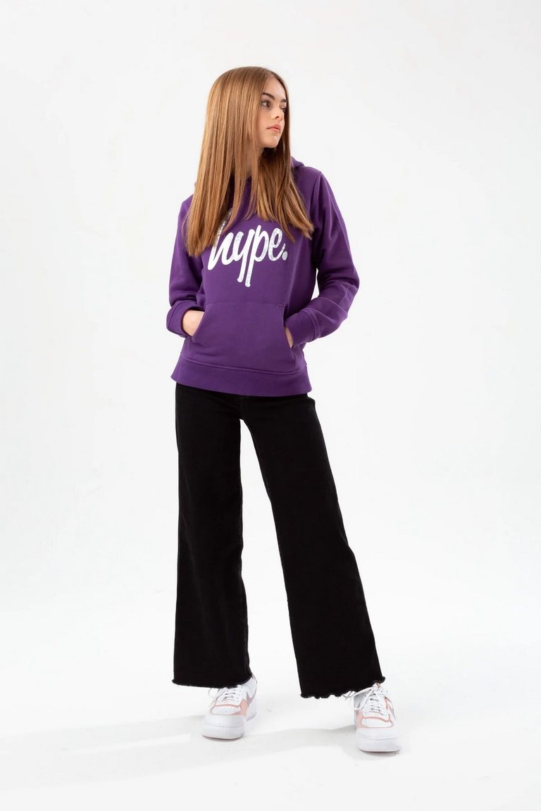 Girls Foil Script Hoodie - Purple