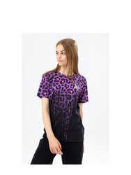 Girls Funky Drip Leopard T-Shirt - Purple/Black