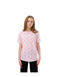 Girls Gothic Repeat Print T-Shirt - Pink/White