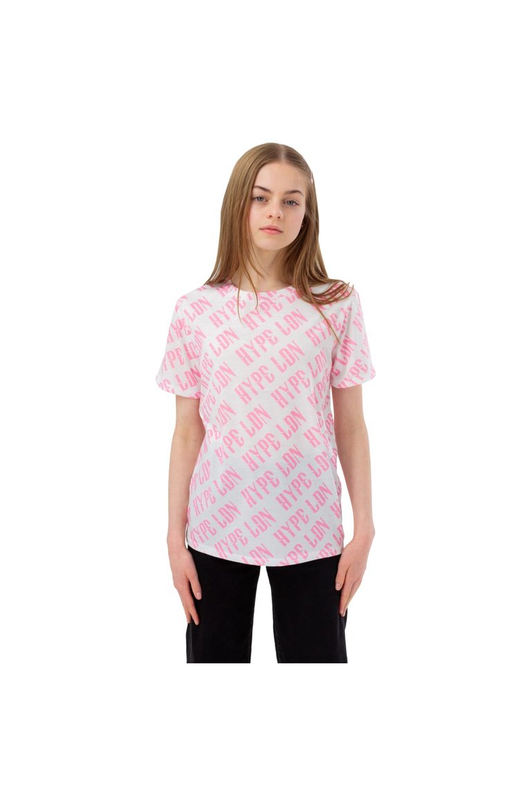 Girls Gothic Repeat Print T-Shirt - Pink/White