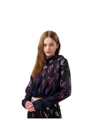 Girls Heart Fade Script Drop Shoulder Hoodie - Black