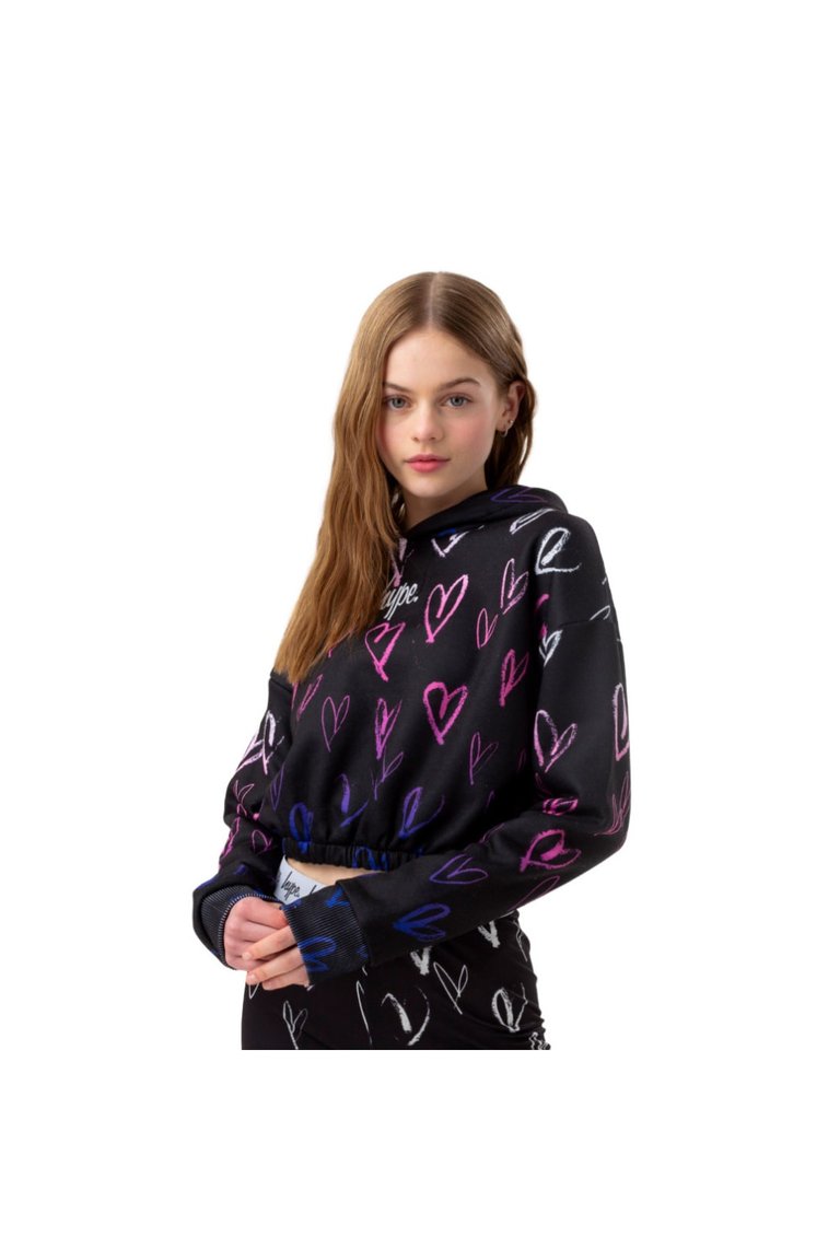 Girls Heart Fade Script Drop Shoulder Hoodie - Black