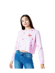 Girls Heart Repeat Crop Sweatshirt - Pink