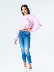 Girls Heart Repeat Crop Sweatshirt