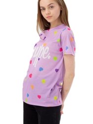 Girls Heart Stamp Script T-Shirt - Lilac