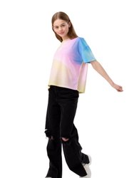 Girls Hippy Fade Drop Shoulder Boxy T-Shirt - Yellow/Pink/Blue