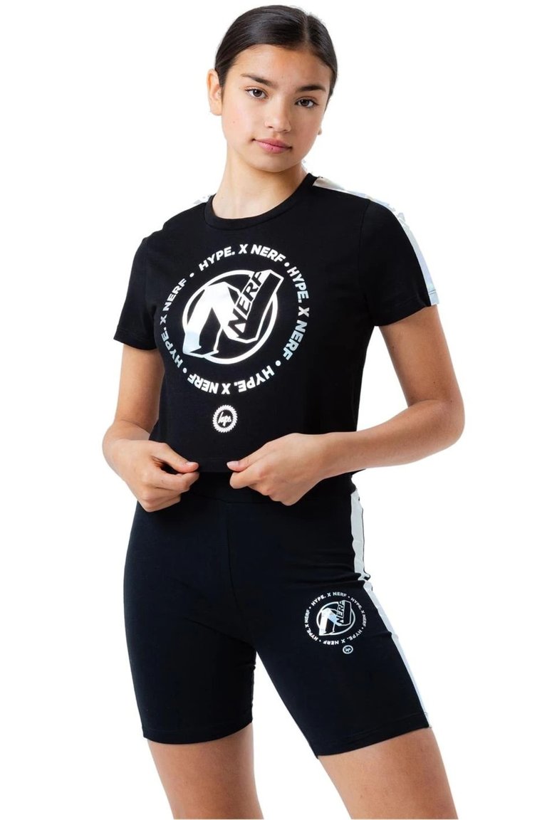 Girls Holo Logo Nerf Crop T-Shirt - Black/White