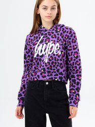 Girls Leopard Print Crop Hoodie