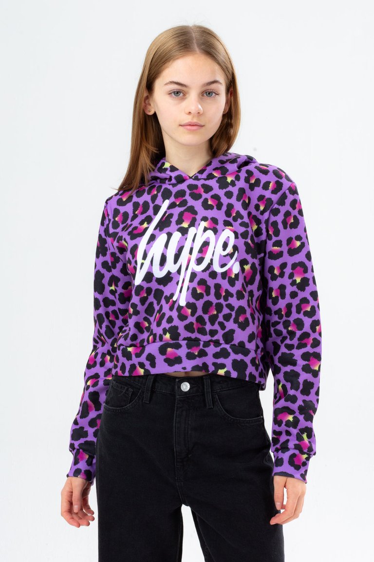 Girls Leopard Print Crop Hoodie