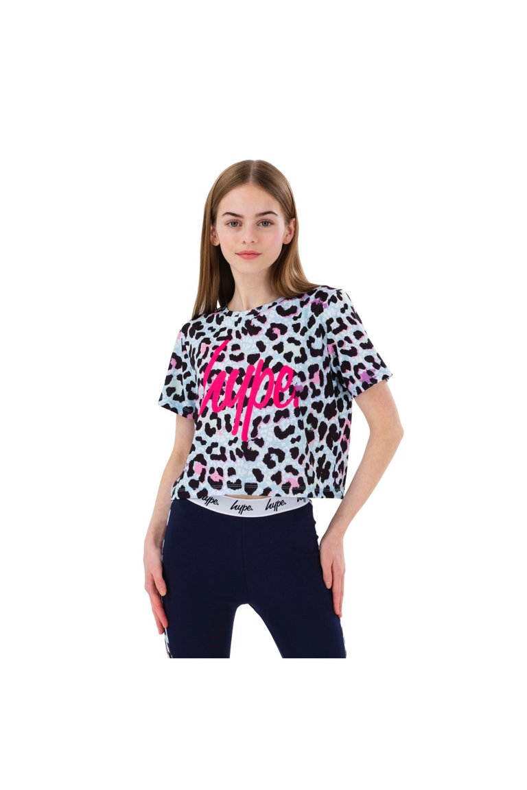 Girls Leopard Print Crop Top - Blue