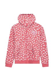 Girls Leopard Print Hoodie - Pink/White