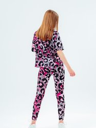 Girls Leopard Print T-Shirt - Pink/Black/White