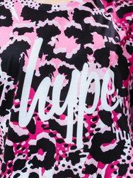 Girls Leopard Print T-Shirt - Pink/Black/White