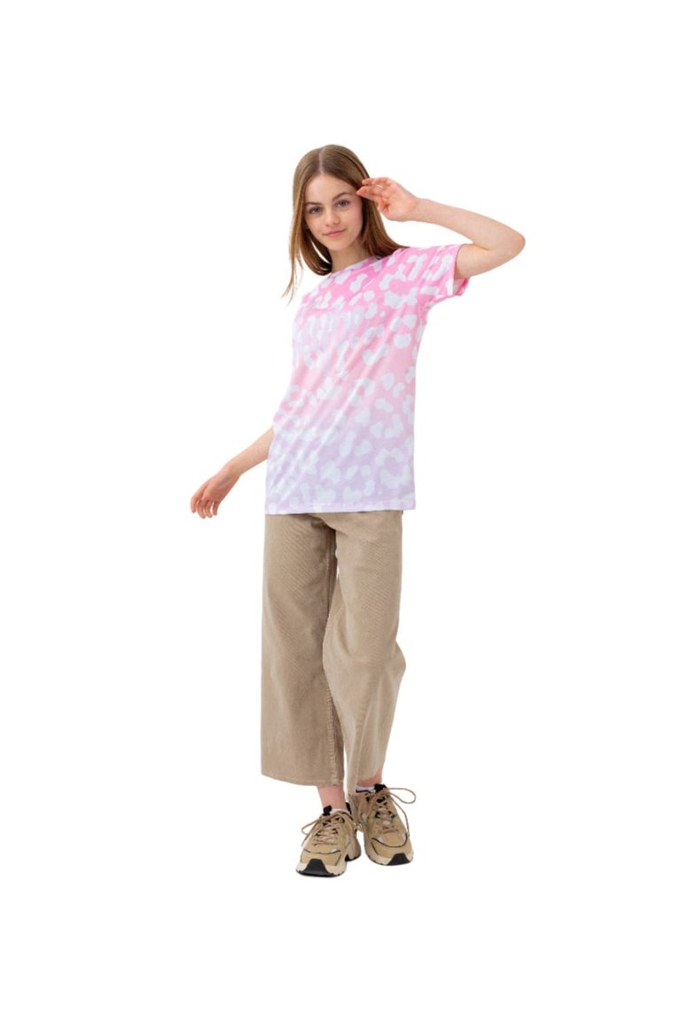 Girls Leopard Print T-Shirt - Pink/White - Pink/White