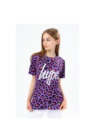 Girls Leopard Print T-Shirt - Purple/Black