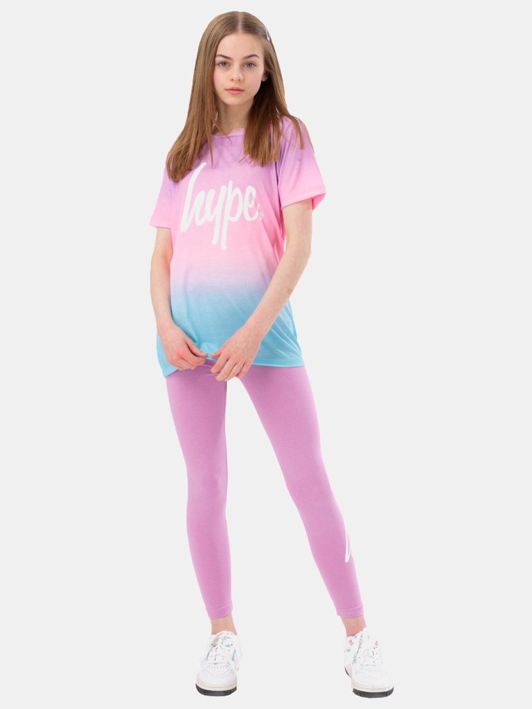 Girls Mykonos Fade T-Shirt & Jogging Bottoms Set - Pink/Purple/Blue