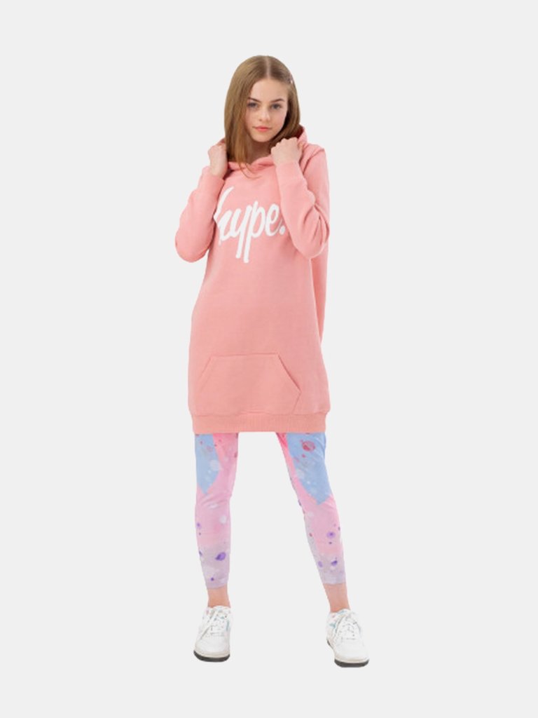 Girls Mystic Clouds Longline Hoodie And Leggings Set - Nude/Pink/Blue