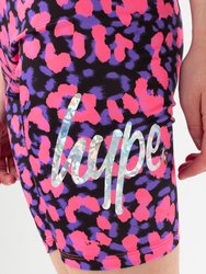 Girls Neon Cheetah Foil Script Cycling Shorts