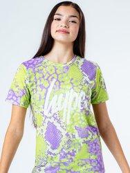 Girls Neon Snake T-Shirt - Green/lilac