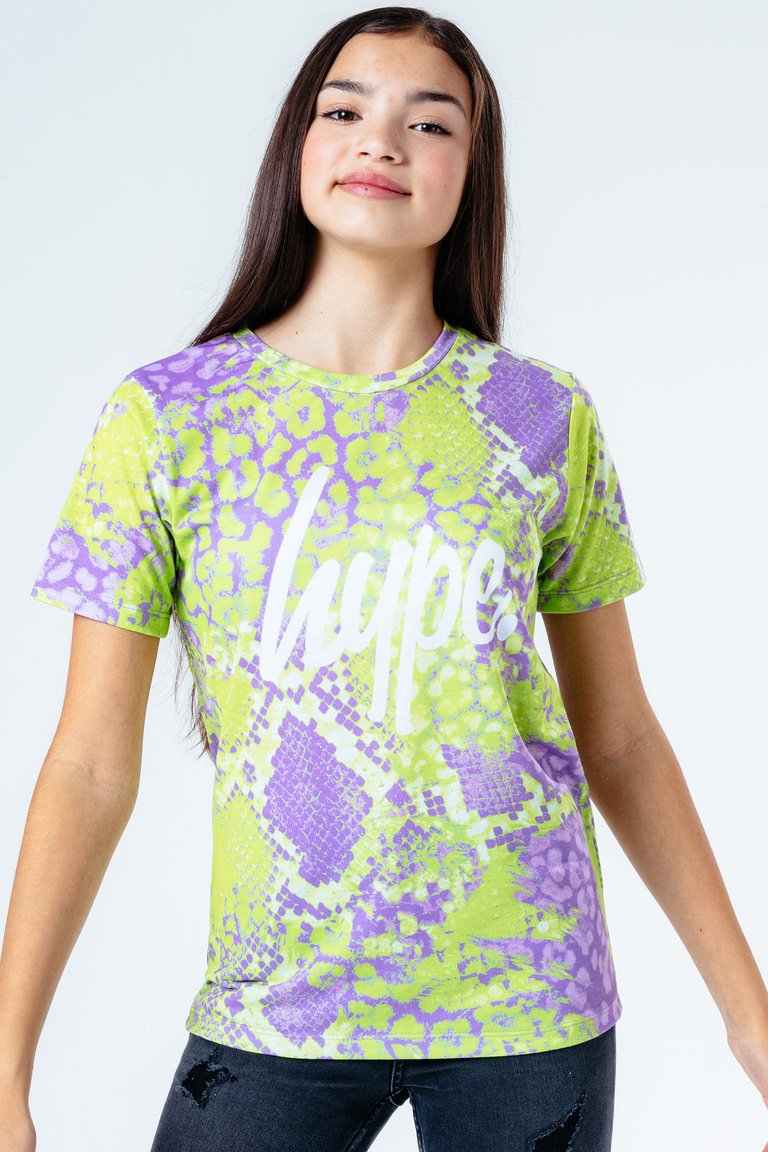 Girls Neon Snake T-Shirt - Green/lilac