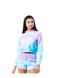 Girls Pastel Clouds Cropped Pullover Hoodie