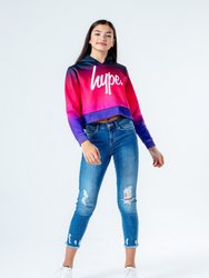 Girls Pretty Fade Cropped Hoodie - Pink/Blue/Purple