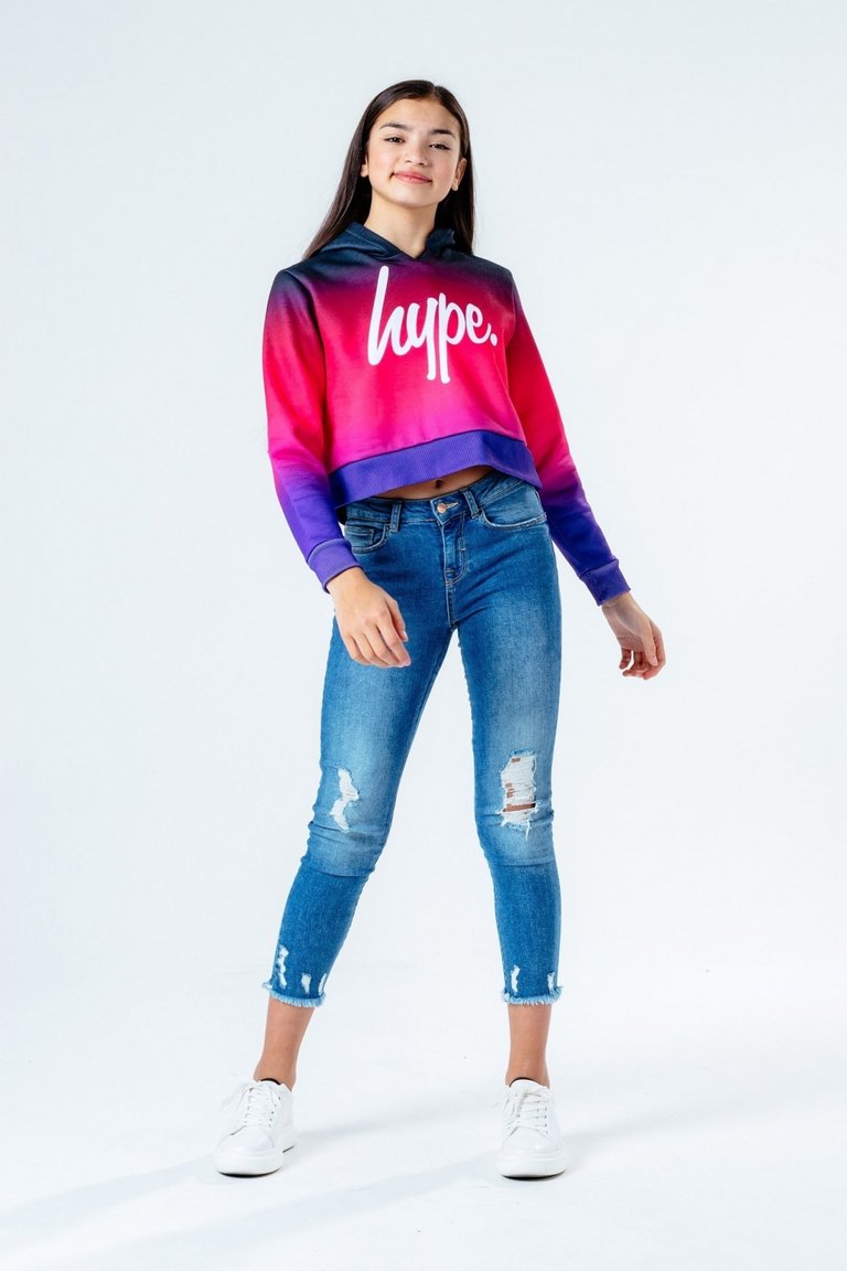 Girls Pretty Fade Cropped Hoodie - Pink/Blue/Purple