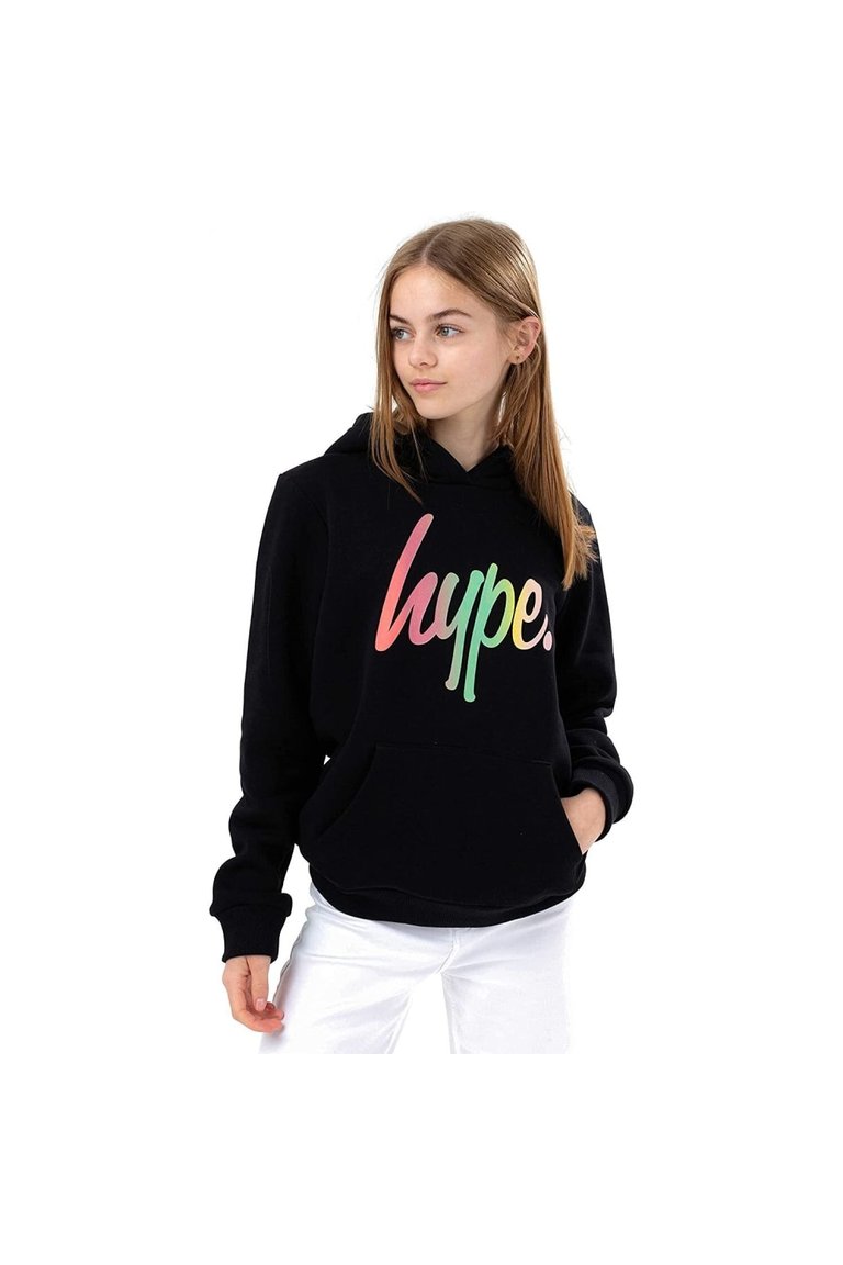 Girls Rainbow Hoodie - Black