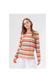 Girls Rainbow Striped Long-Sleeved T-Shirt - Multi
