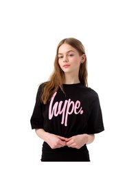 Girls Script Elasticated Hem Crop T-Shirt -Black - Black