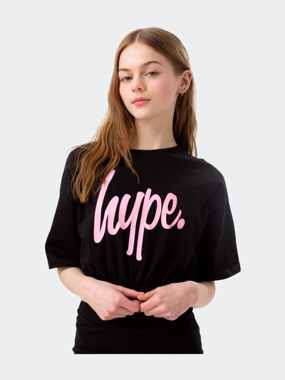 Hype Girls Script Elasticated Hem Crop T-Shirt -Black product