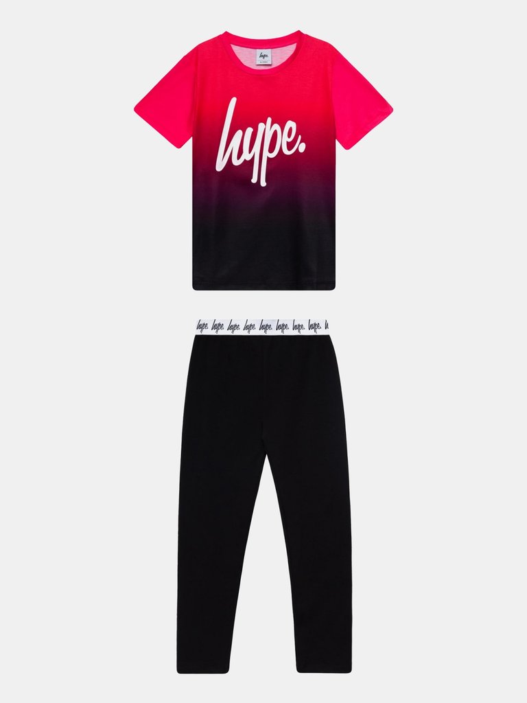 Girls Script Fade T-Shirt And Leggings Set - Pink/Black