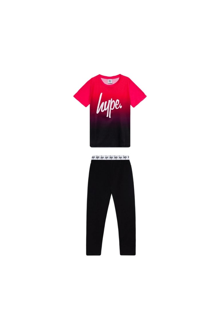 Girls Script Fade T-Shirt And Leggings Set - Pink/Black