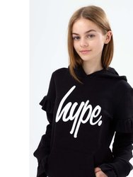 Girls Script Frill Hoodie - Black/White