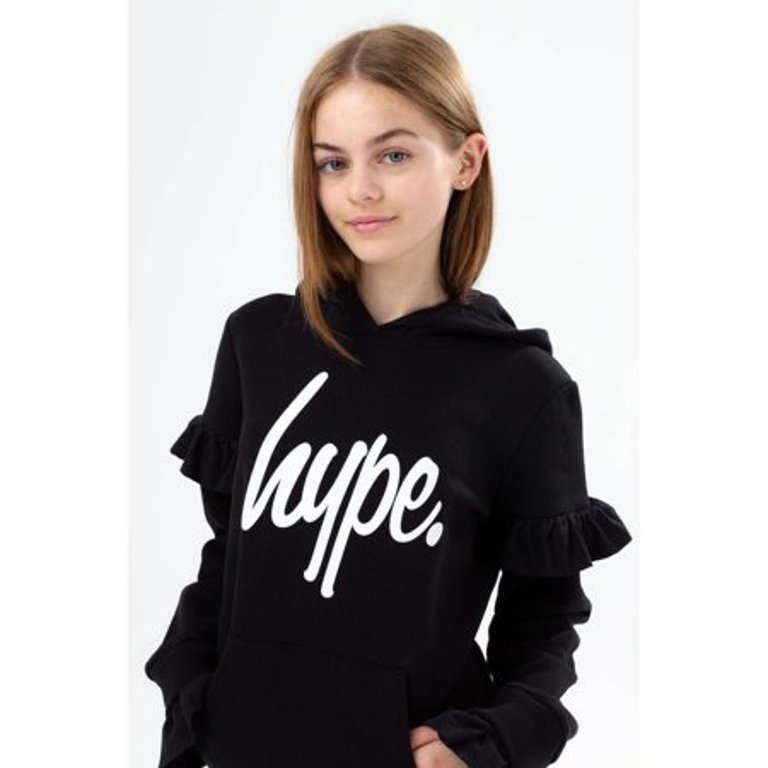 Girls Script Frill Hoodie - Black/White