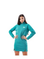 Girls Script Side Split Hem Longline Hoodie - Teal