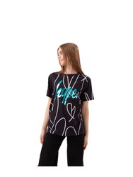 Girls Sketch Heart Holographic Script T-Shirt