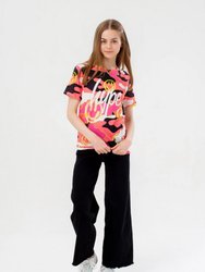 Girls Smiley Camo Script T-Shirt