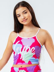 Girls Spray Heart Camisole - Pink/Lilac/Sky Blue - Pink/Lilac/Sky Blue