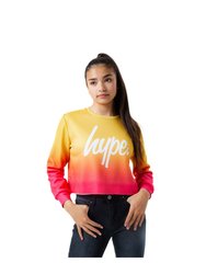 Girls Sunset Fade Crop Sweatshirt - Yellow/Coral/Pink