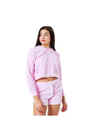 Girls Velour Crop Hoodie - Pink