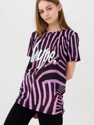 Girls Zebra Crush Script T-Shirt - Black/Purple/White