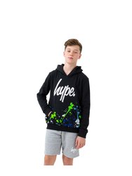 Hype Boys Paint Splatter Canvas Hoodie - Black/White/Green