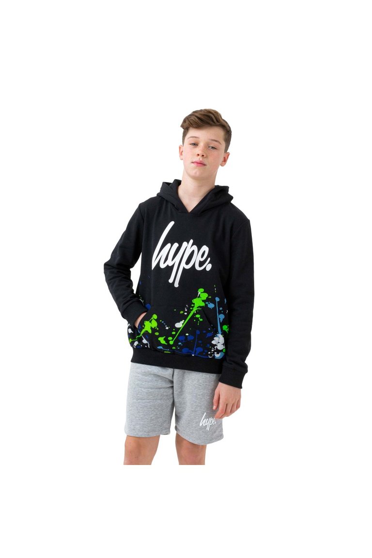 Hype Boys Paint Splatter Canvas Hoodie - Black/White/Green