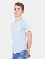 Hype Boys Side Stripe Crest T-Shirt (Blue/White) - Blue/White
