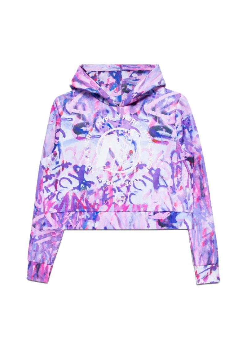 Hype Childrens/Kids Graffiti Nerf Crop Hoodie (Pink/Purple) - Pink/Purple